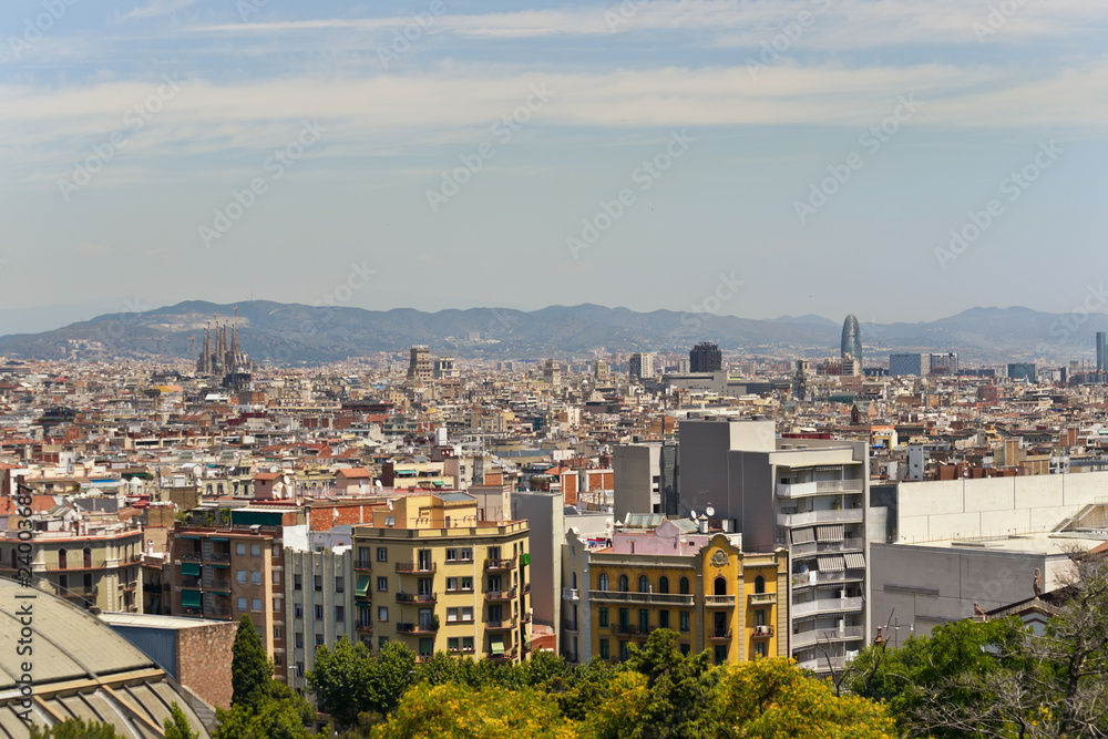 View from Montjuic over Barcelona, Spain.