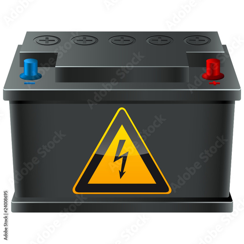 Batterie mit Hinweisschild Spannung