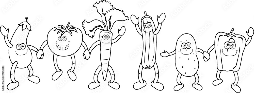 Funny vegetables - Immagine in bianco e nero da colorare