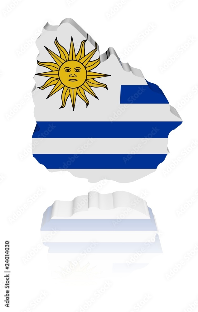 Fototapeta premium Uruguay map flag 3d render with reflection illustration