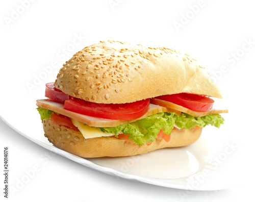 Big sandwich on white plate
