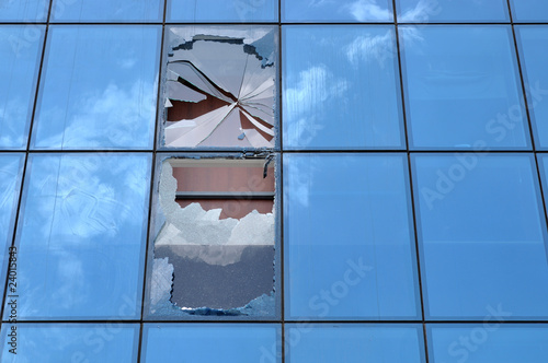 Broken glass of an office building window