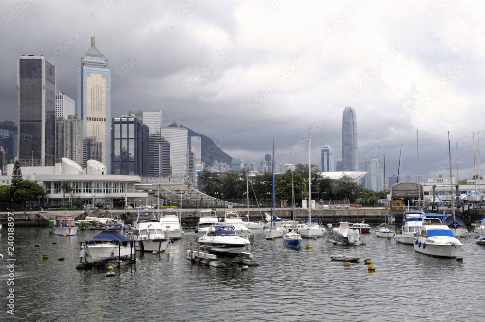 Hong Kong skyline and Causeway Bay Marina, China