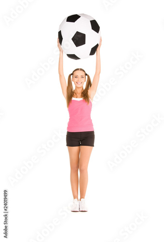 lovely woman with big soccer ball