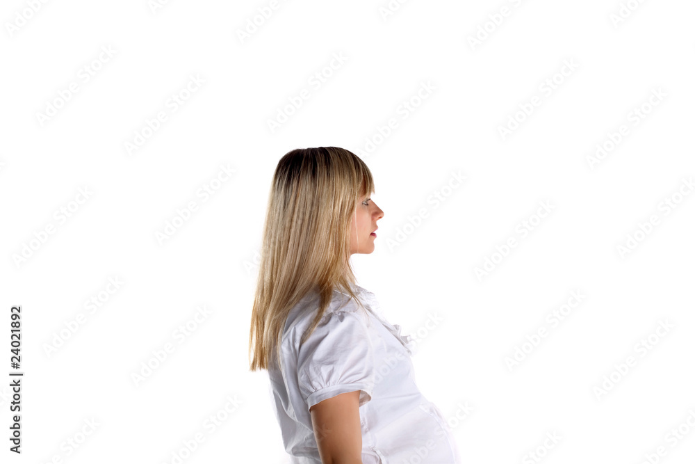 dreaming pregnant girl over white dreaming pregnant girl over white