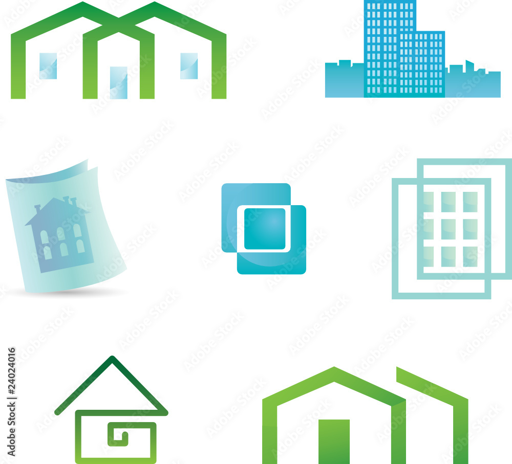 Set of 7 building real estate icons and design elements