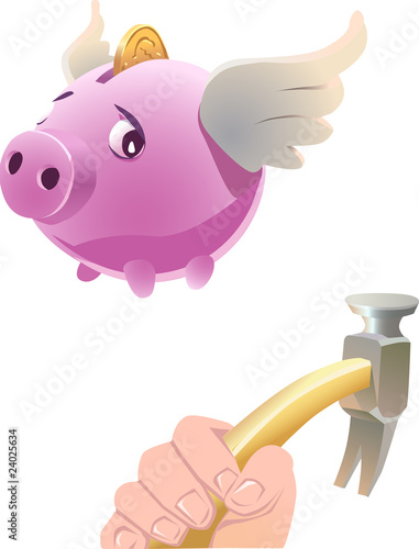 piggy bank escaping hammer