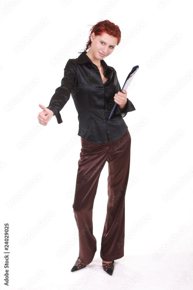 Woman with folder for documents on white background Woman with folder for documents on white background
