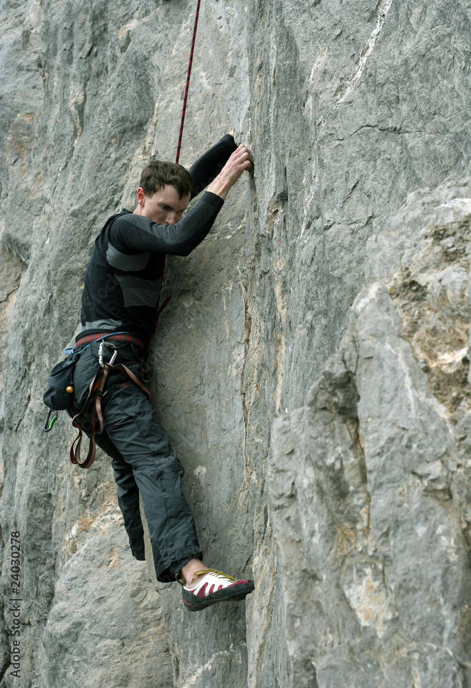 Climber on the route. Climber on the route.