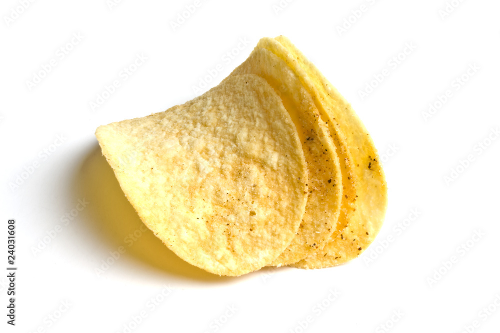 Potato chips isolated on white background Potato chips isolated on white background
