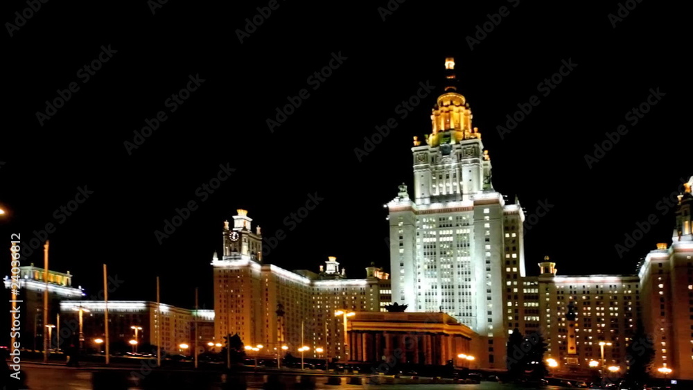 Moscow State University is largest university in Russia at night Moscow State University is largest university in Russia at night
