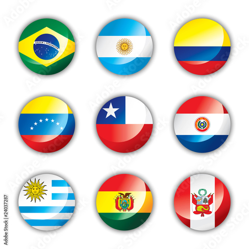 Glossy button flags - South America