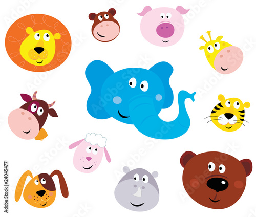 Cute smiling animal head icons ( emoticons ). VECTOR