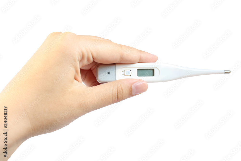 Hand with thermometer Hand with thermometer