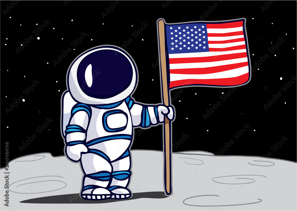 Fototapeta premium Astronaut planting flag on the moon