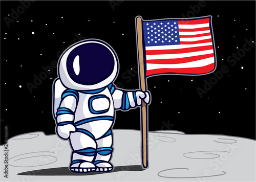 Astronaut planting flag on the moon