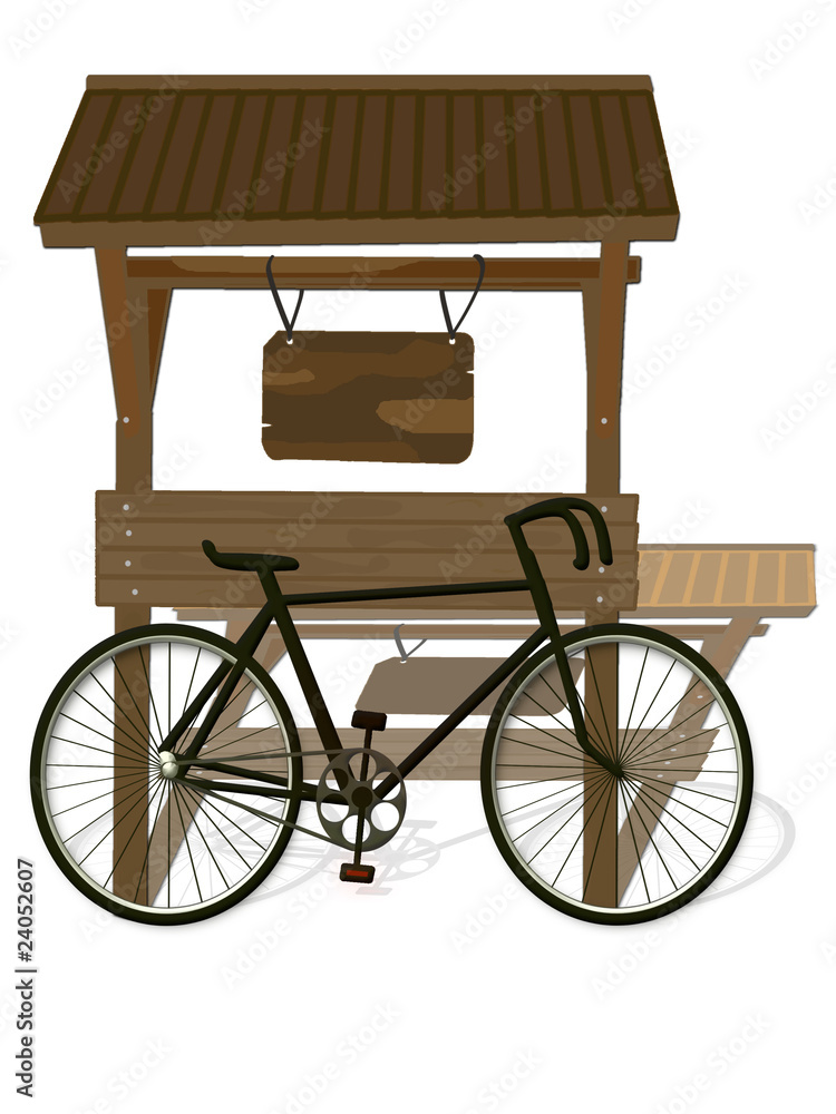 Wooden billboard with bicycle