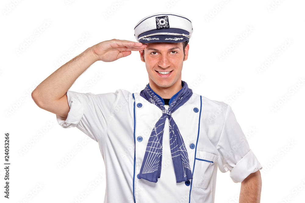 Young sailor saluting isolated on white background Young sailor saluting isolated on white background