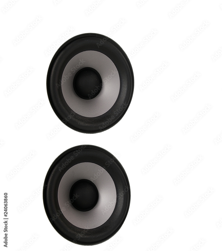 pair of home-speaker woofers, isolated on white pair of home-speaker woofers, isolated on white