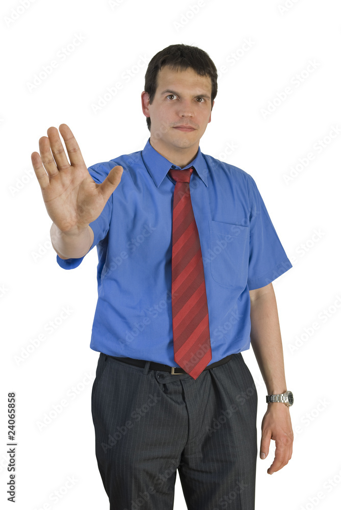 Businessman giving warning