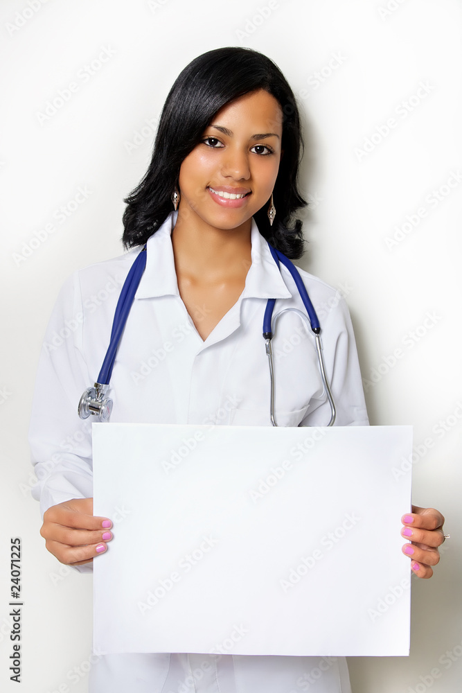 young caring nurse doctor smiling holding blank card sign young caring nurse doctor smiling holding blank card sign