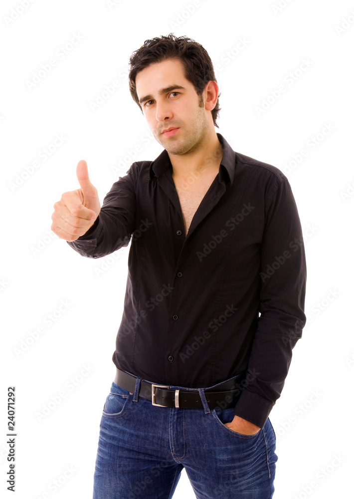 Young casual man tumb up, isolated on white Young casual man tumb up, isolated on white