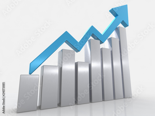 Diagramm und blauer Pfeil