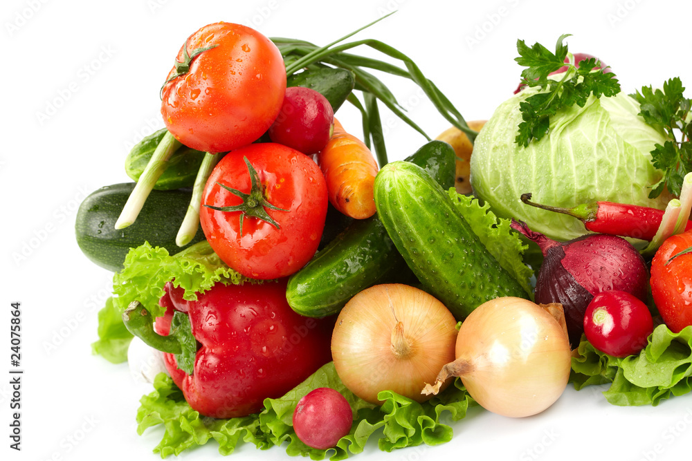 fresh vegetables on the white background