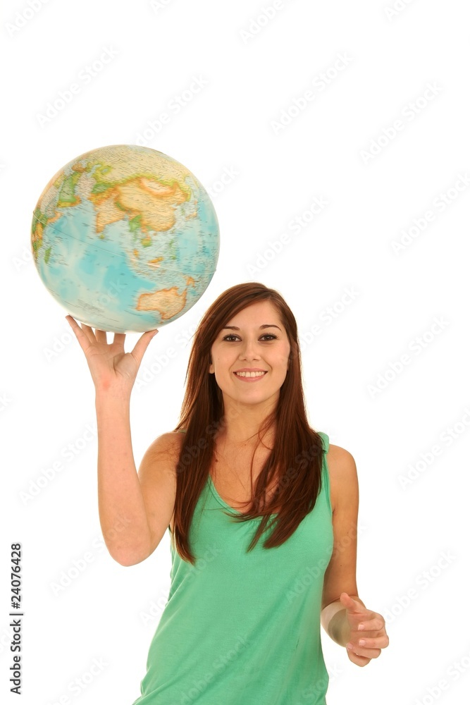 Gorgeous Brunette Lady with World Globe Gorgeous Brunette Lady with World Globe