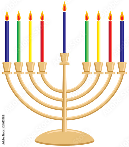 Hanukkah Menorah with Lit Candles