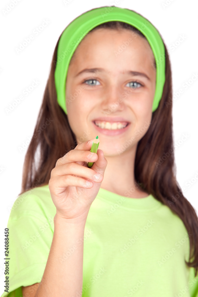 Adorable little girl writing with focus on the pencil Adorable little girl writing with focus on the pencil