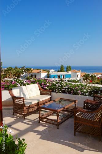 Sea view relaxation area of luxury hotel  Crete  Greece