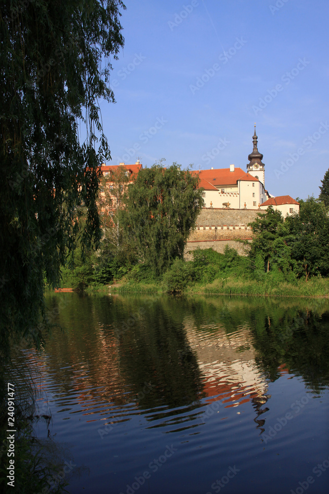 Medieval town Pisek in Czech with gothic deanery Church Medieval town Pisek in Czech with gothic deanery Church