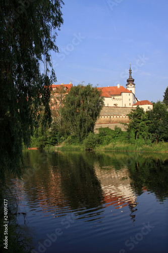 Medieval town Pisek in Czech with gothic deanery Church