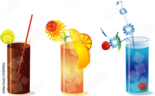 Cocktail party with three colorful glasses
