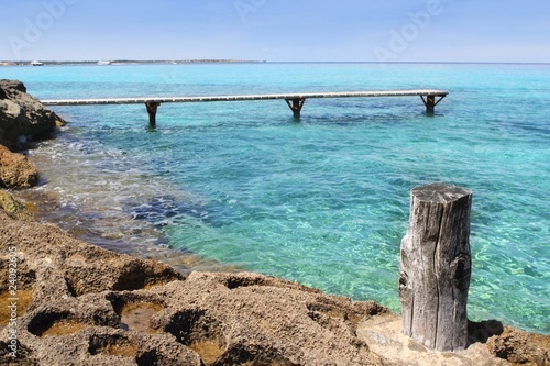 Formentera Illetes turquoise sea wooden pier