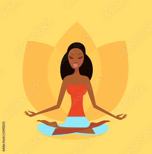 Zen meditation - yoga girl in lotus flower position. VECTOR