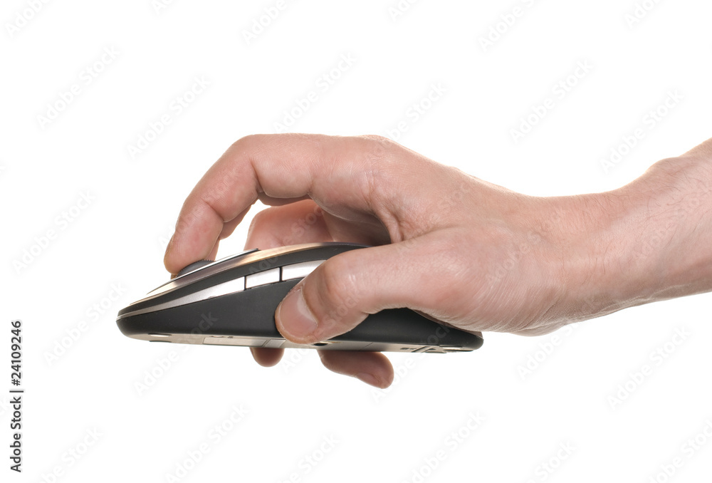 Businessman's hand working on computer mouse Businessman's hand working on computer mouse
