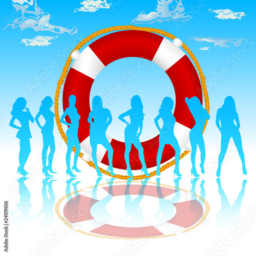 blue sexy girl and live saver illustration