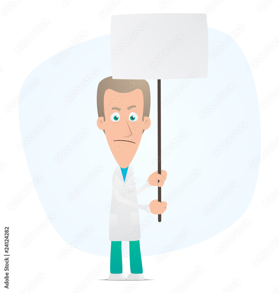 Doctor standing with placards on the picket Doctor standing with placards on the picket