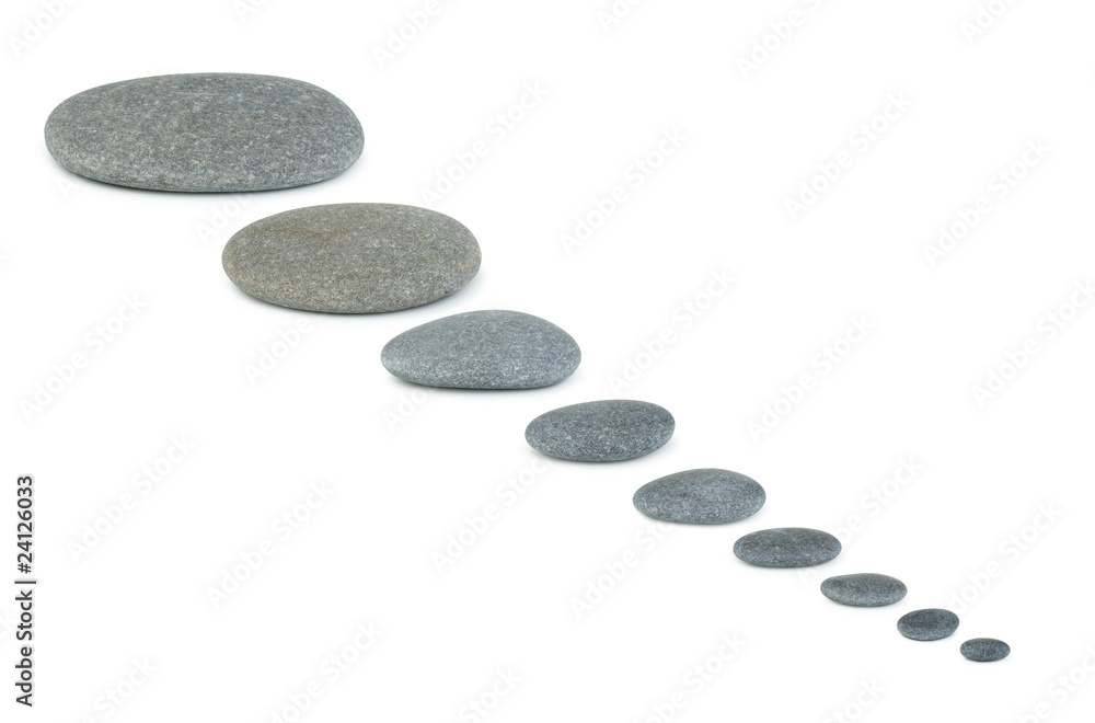 Row pebbles. Sea stones. It is isolated on a white background Row pebbles. Sea stones. It is isolated on a white background