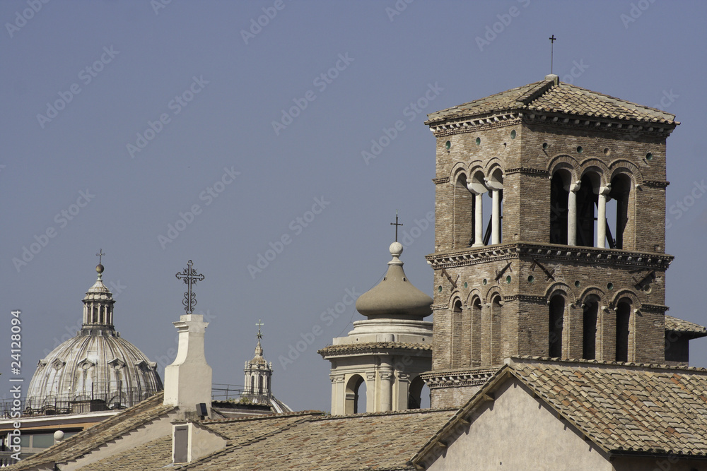 Skyline of Rome with Church Domes and Towers. Italy, Europe