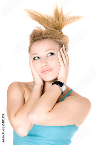 Portrait of smiling playful blond girl