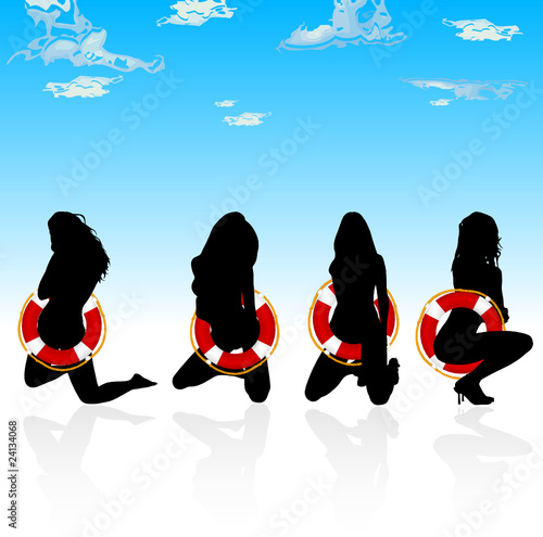 girls black silhouette with live saver illustration