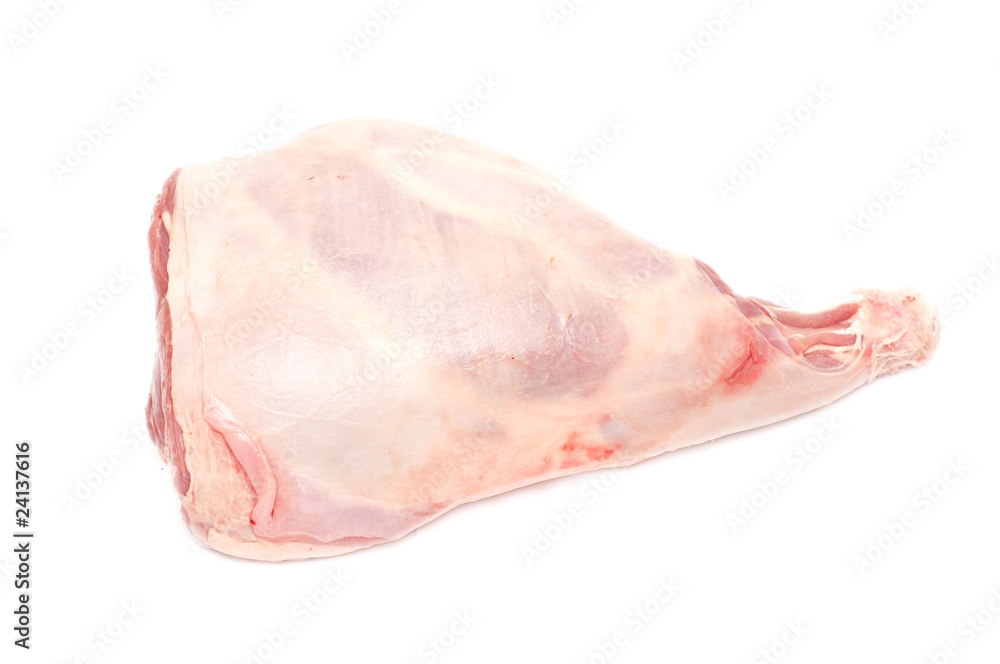 raw, ready to cook leg of lamb isolated on white background