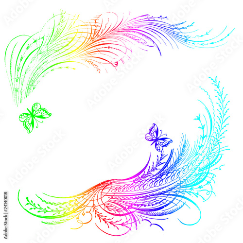 Abstract frame with feathers and butterflies