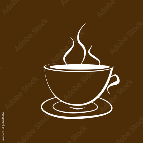 Cup of coffee on dark brown background - stylized image