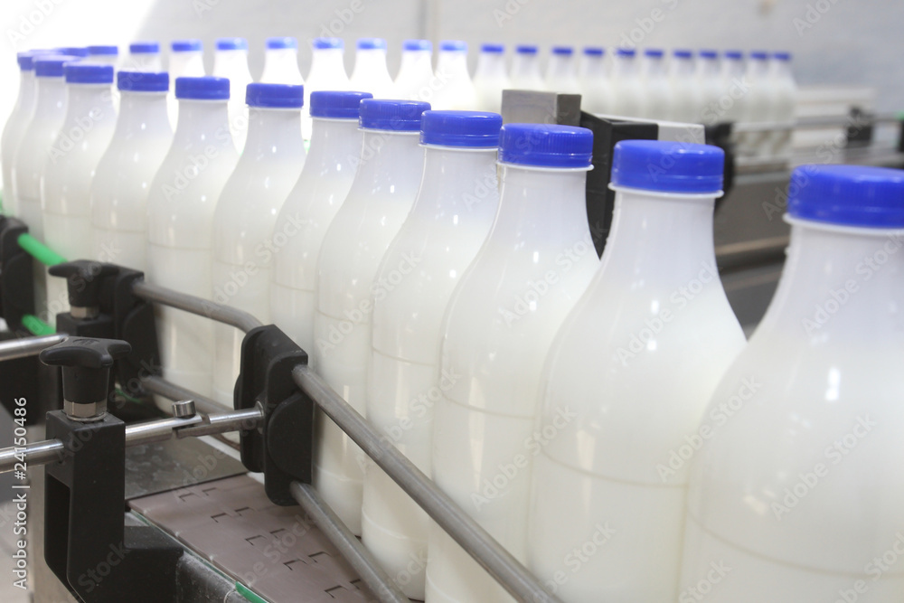 Milk bottles at conveyor