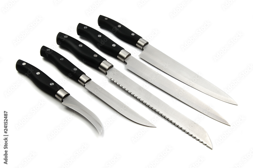 Obraz premium Collection of kitchen knives isolated on white background
