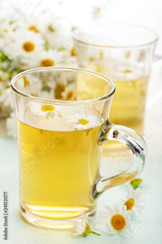 cup of herbal tea with camomile flowers